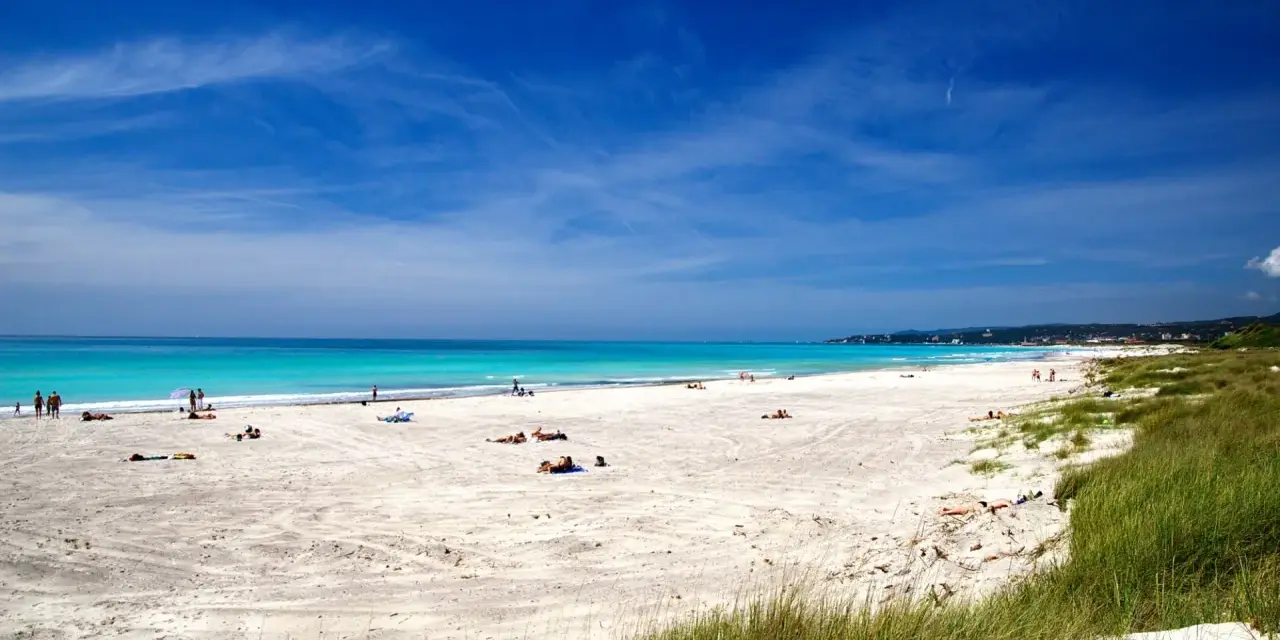 Vada white beach, con sabbia chiara e mare turchese, bagnanti rilassati sotto il sole.