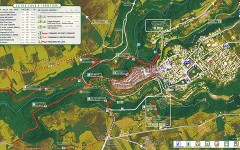 Mappa delle Vie Cave e sentieri, con itinerari che conducono al pittoresco **pitigliano centro storico** e dintorni.
